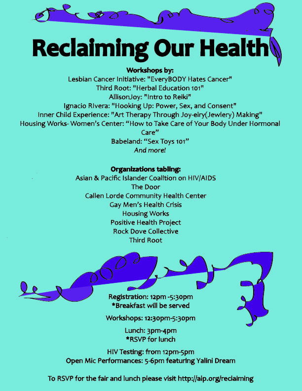 Reclaiming Our Health schedule